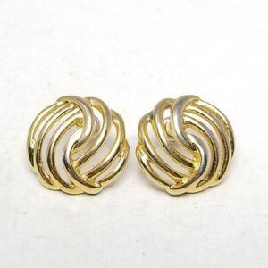 Vintage Monet Gold Tone Swirl Knot Shape Stud Earrings, Retro 80s 90s Style